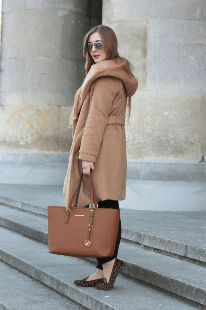 ootd tył camelowy płaszcz szlafrokowy z sheinside