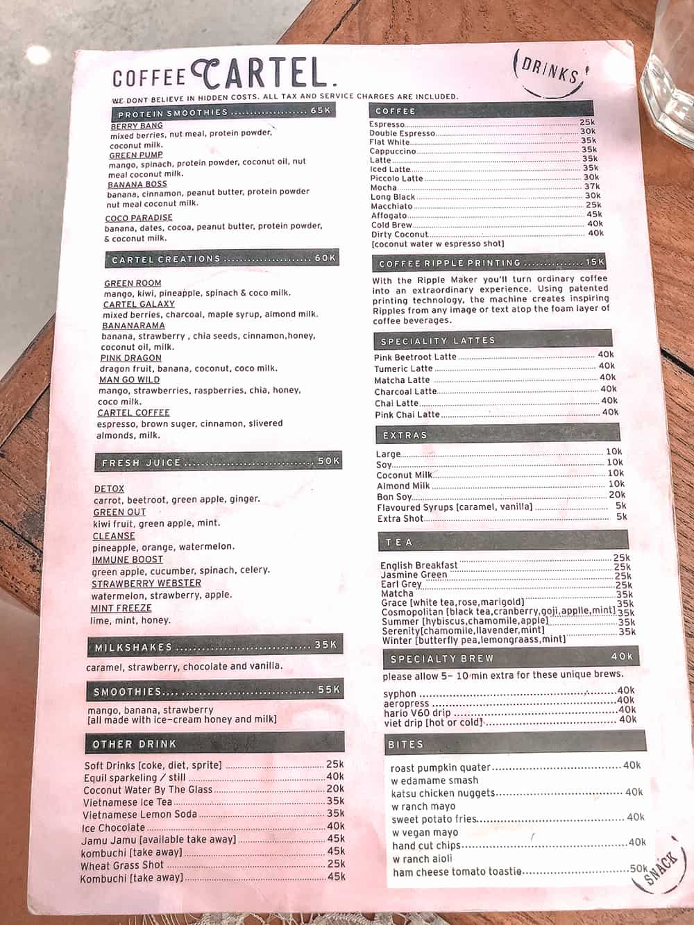 ceny bali 2019 coffee cartel