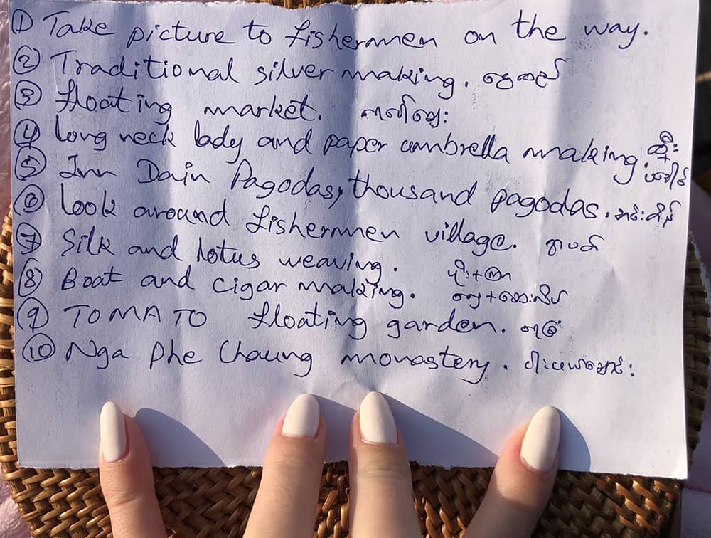 Plan zwiedzania Inle lake